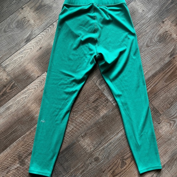 ALO Ribbed High-Waist 7/8 Blissful Legging  Ocean Teal Athletic Yoga Activewear - Picture 6 of 9